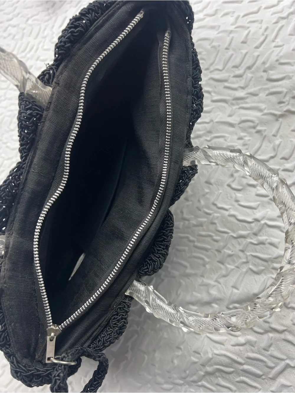 Vintage Black Crochet Small Handbag with Clear Handle M.E. Product